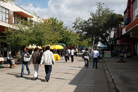 People walking in the Old Main Mall in the City centre of Gaborone